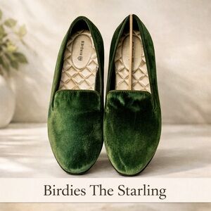 Birdies The Starling Velvet Loafer Flats Olive Green Size 9
